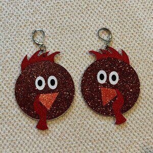 JUMBO Glitter Turkey Face Earrings - Fun & Festive Jewelry for Thanksgiving - Sh